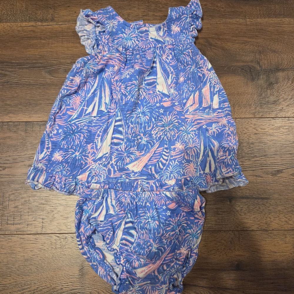 Lilly Pulitzer Blue and Pink Sailboat Baby Dress